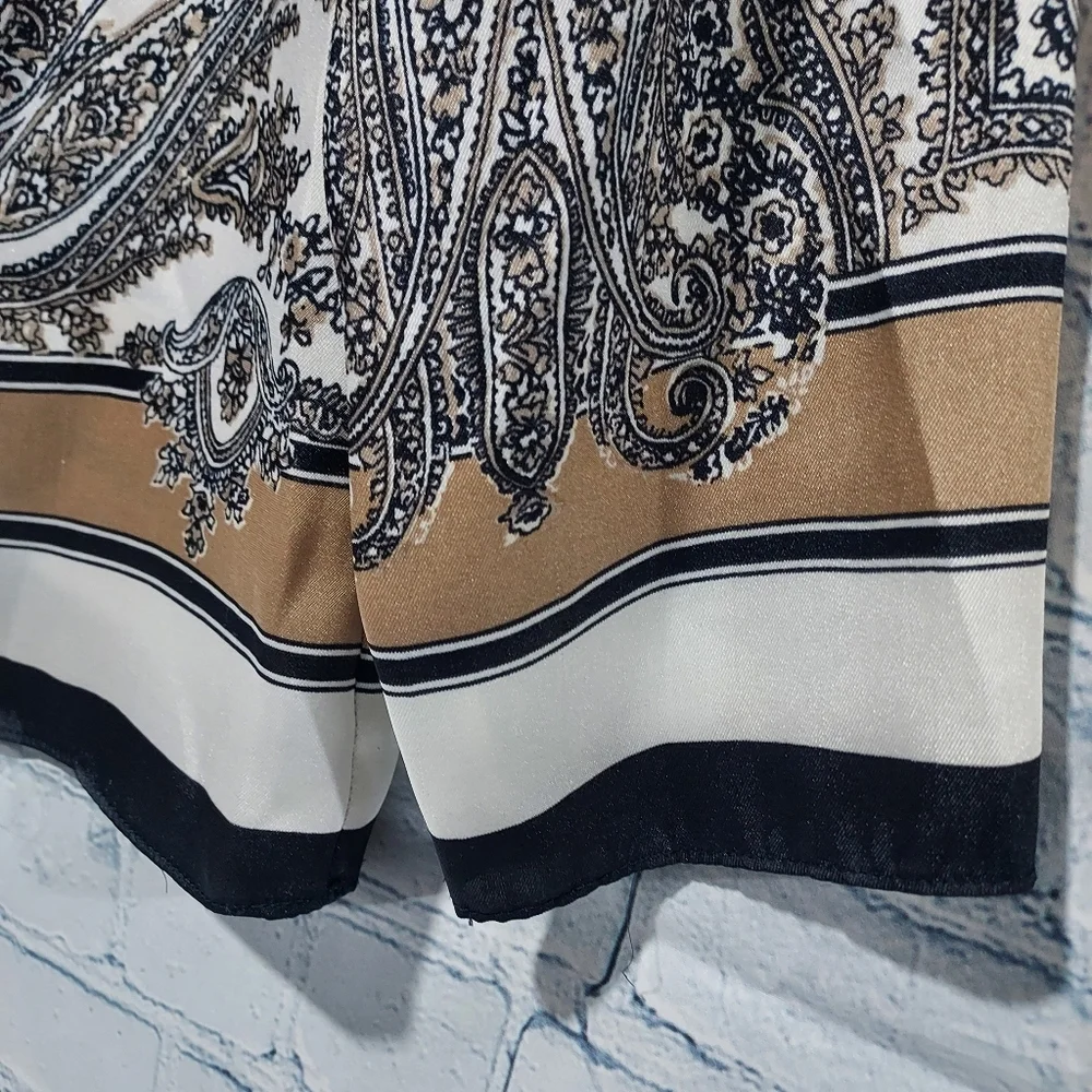Talbots Womens 6 Black White Tan Floral Paisley Blouse Old Money Quite Luxury
